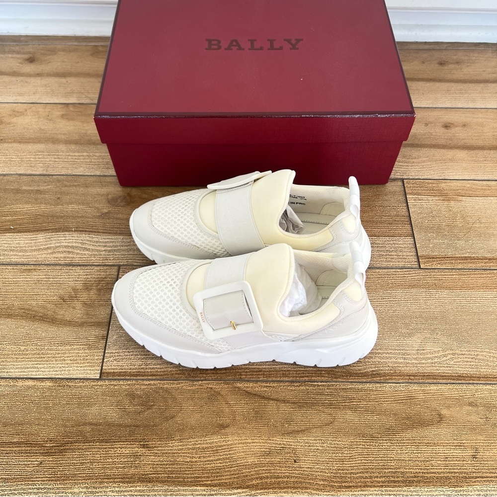 Bally Women’s Brinelle Elasticated Strap Buckle Slip-On Sneakers 5.5 White